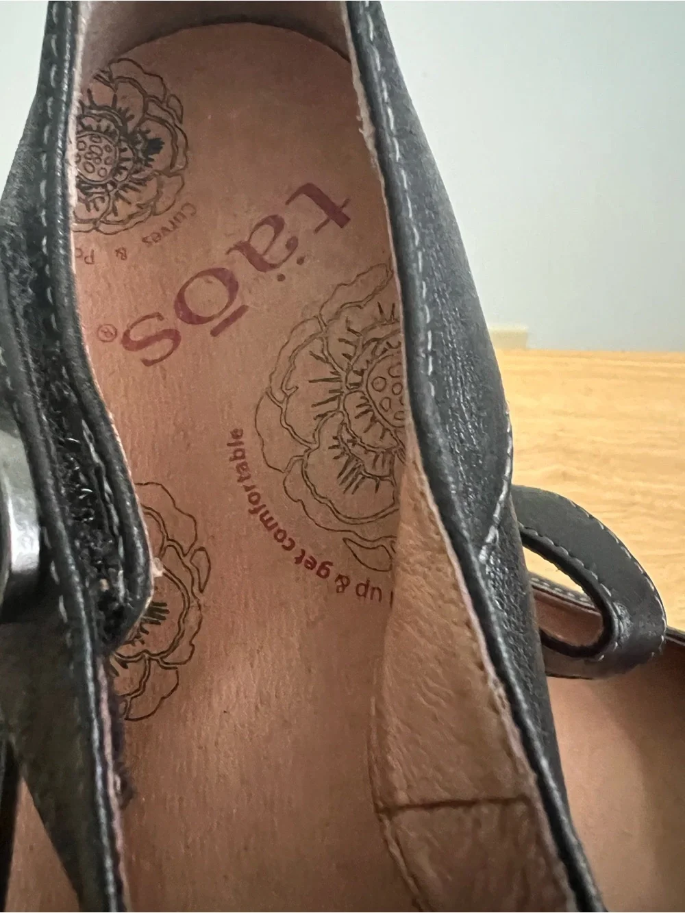 Taos Footwear Black Leather Mary Jane Flats with Button Strap